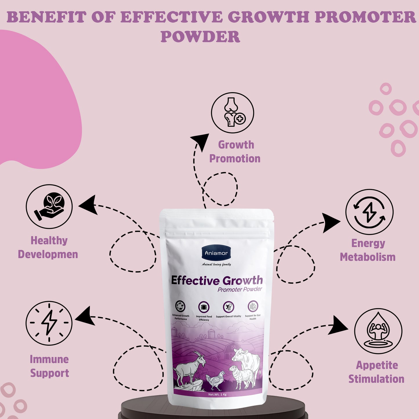 Aniamor Effective Growth Promoter | Cattle Feed Supplement | Increased Weight Gain | 1 Kg Pouch