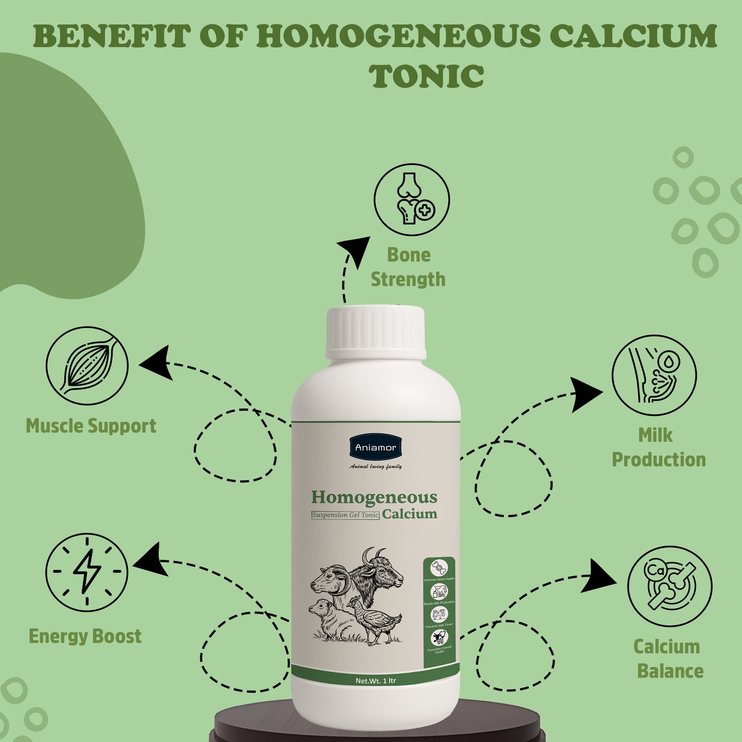 Aniamor Cattle Calcium Suspension | Calcium, Phosphorus, Biotin, Citric Acid, Ferrous, Vitamin B12, Manganese | 1 Litre | All Life Stages