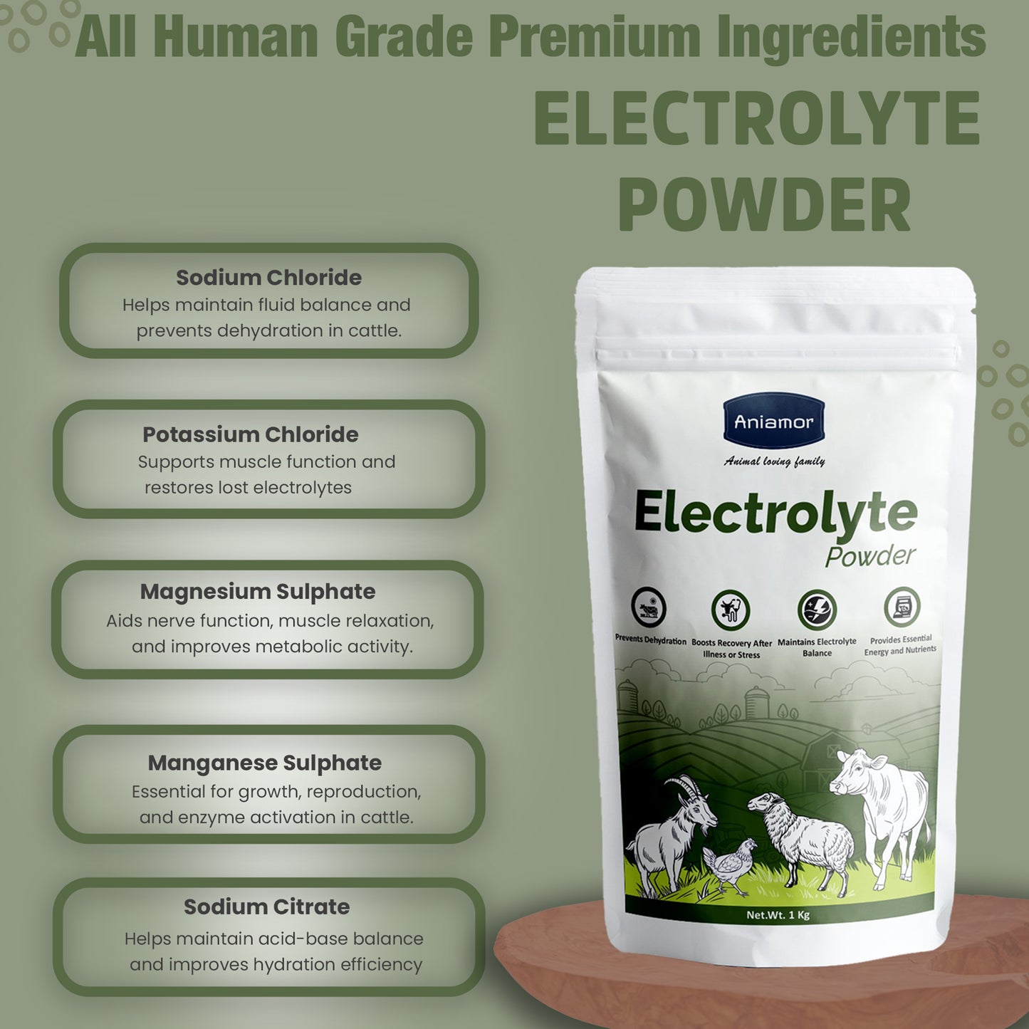 Electrolyte Powder for cattle-Aniamor| Dietary Supplement for Cattle| 1kg
