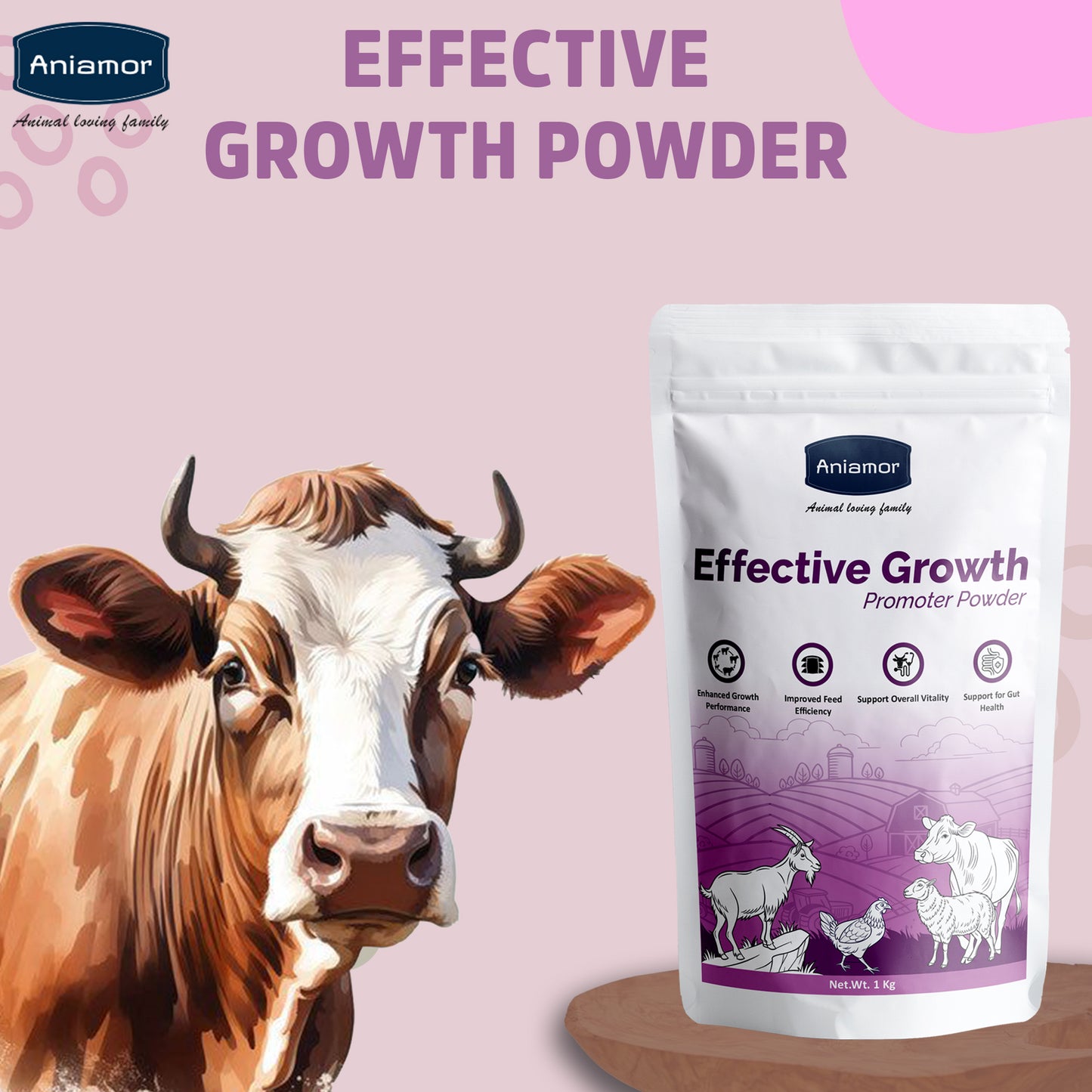 Aniamor Effective Growth Promoter | Cattle Feed Supplement | Increased Weight Gain | 1 Kg Pouch