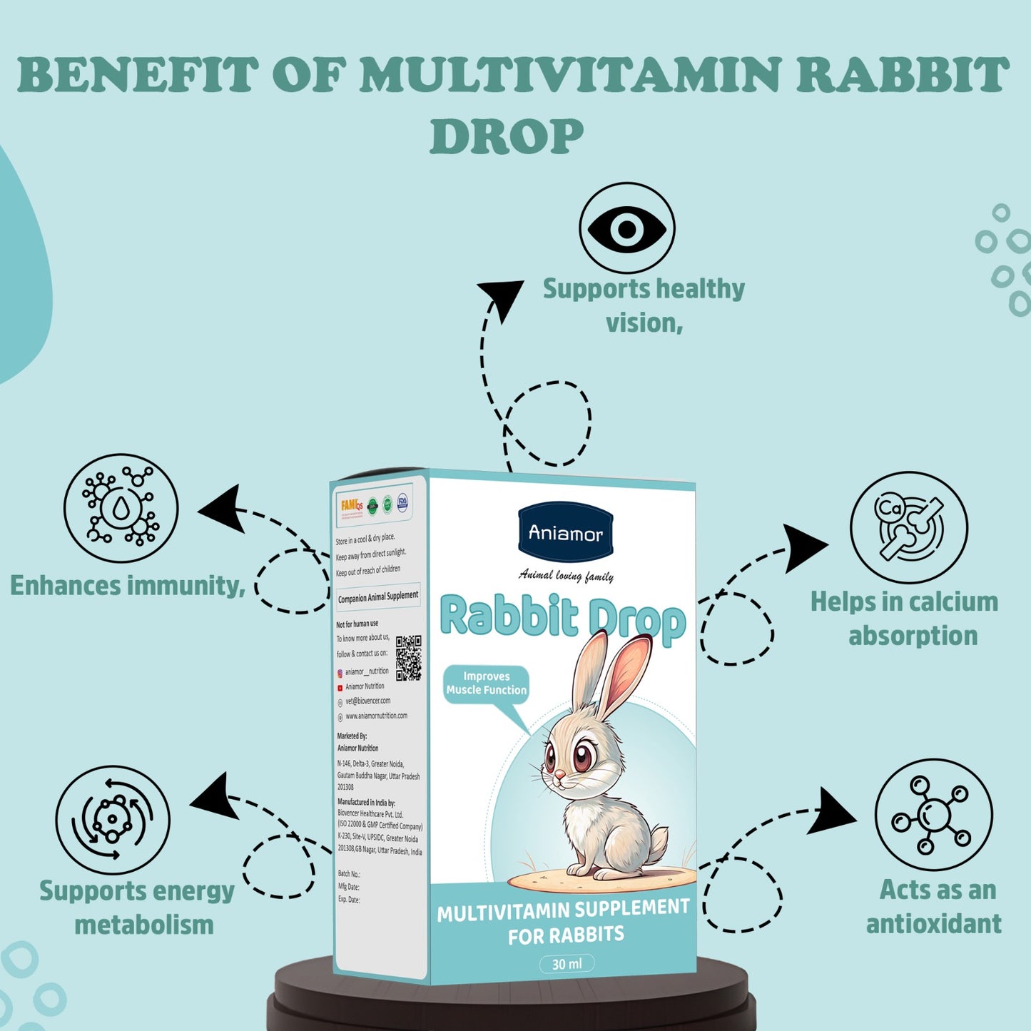 Multivitamin Drop for Rabbit | Vitamin A  Biotin Niacinamide with Choline Cloride | 30 ml Bottle