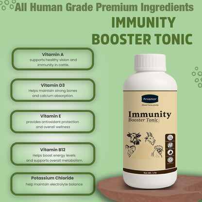 Aniamor Immunity Booster Tonic for Cattle | Vitamin A, Vitamin D3, Vitamin E, Vitamin B12, Sodium Citrate, Selenium | 1 Litre