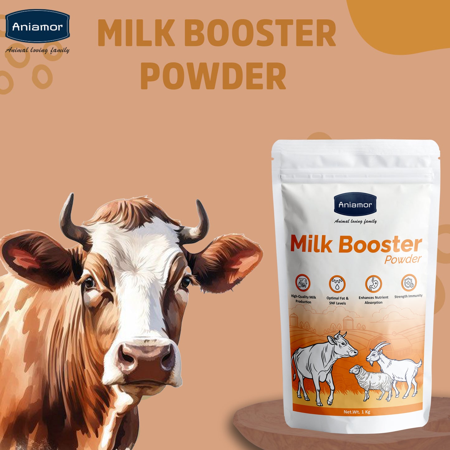 Milk Booster Powder for Cattle-Aniamor| Cattle Feed Supplement| 1 Kg