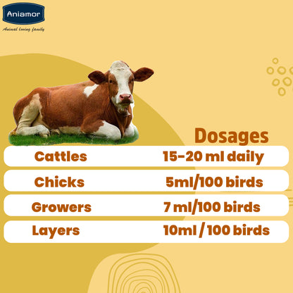 Aniamor Vitamin AD3E Tonic for Cattle | Vitamin A, Vitamin D3, Vitamin E, Biotin, Vitamin C | 1 Litre | All life Stage