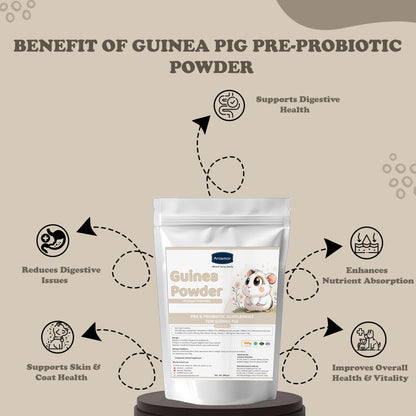 Guinea Pig Pre & Probiotic Powder | FOS, Inulin, Beta-Glucan, Vitamin C & Multi-Strain Probiotics | Strawberry Flavour | 200g Pouch