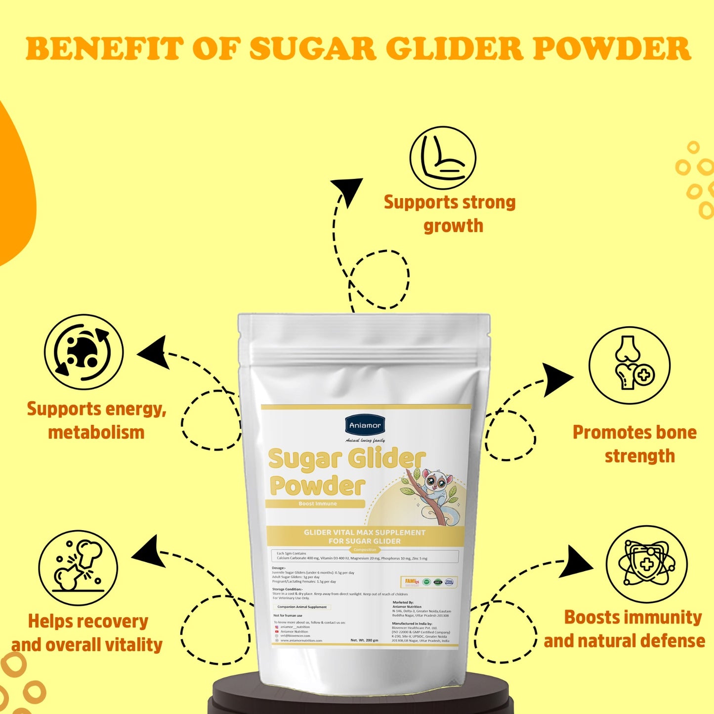 Aniamor Glider Vital Max — Apple Flavored Complete Daily Nutritional Powder for Gliders (200 gm)