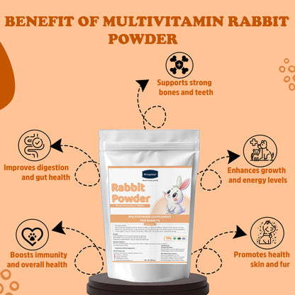 Bunny Overall Vital Powder | Calcium Phosphorus Vitamin A Vitamin D3 Vitamin E Vitamin C with Lactobacillus | 200 gm