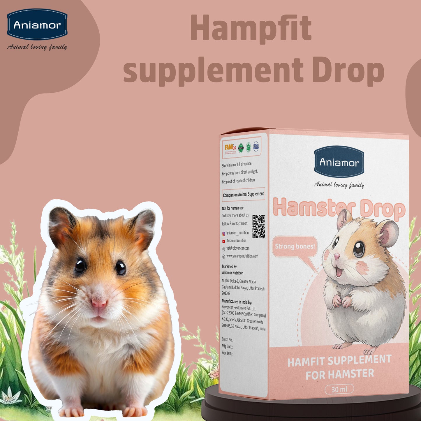 HamFit Drop for Hamsters | Multivitamin & Calcium Supplement with Taurine | 30 ml Bottle