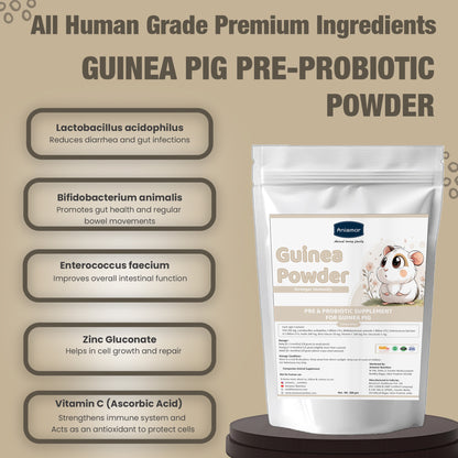 Guinea Pig Pre & Probiotic Powder | FOS, Inulin, Beta-Glucan, Vitamin C & Multi-Strain Probiotics | Strawberry Flavour | 200g Pouch