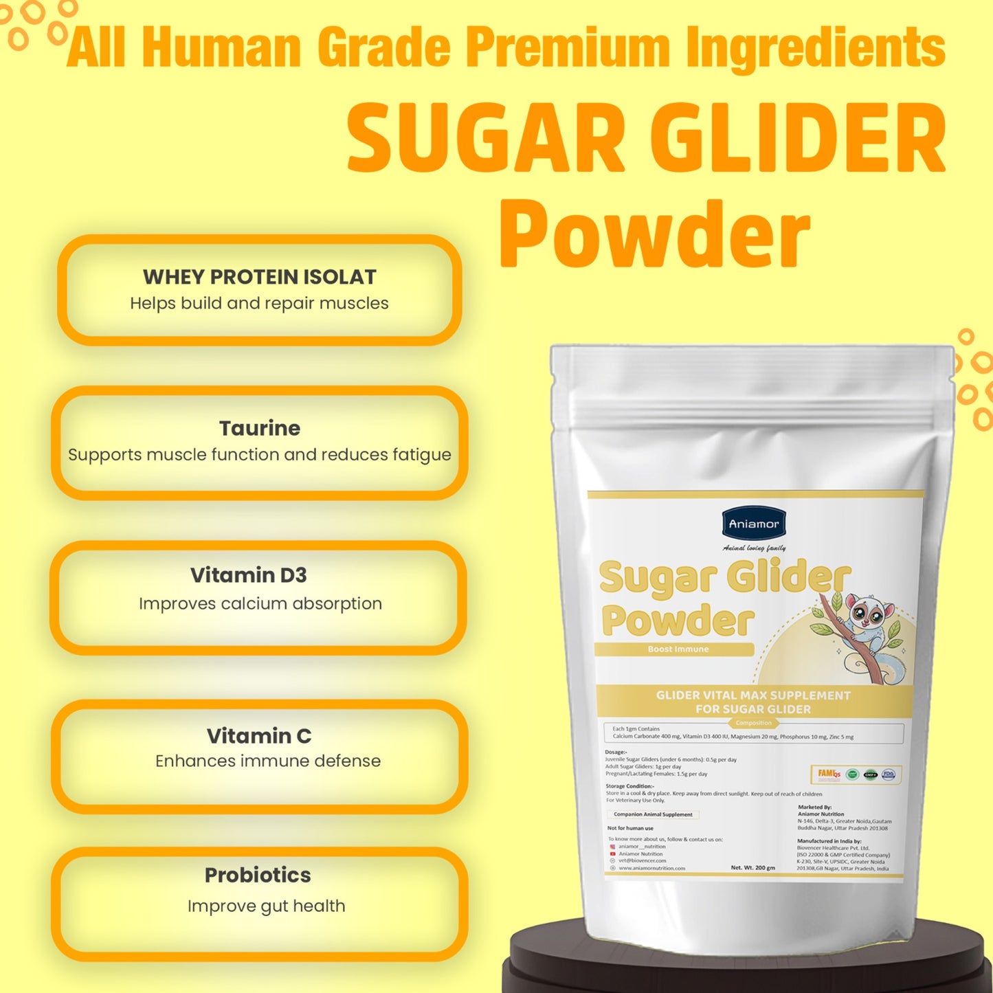 Aniamor Glider Vital Max — Apple Flavored Complete Daily Nutritional Powder for Gliders (200 gm)