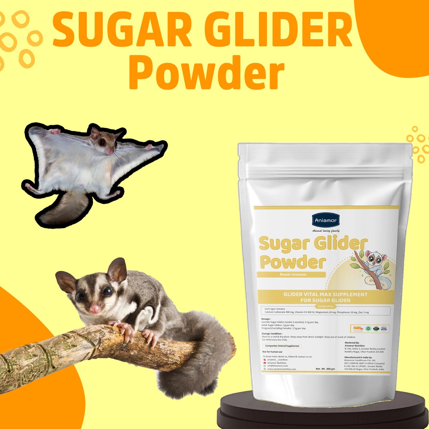 Aniamor Glider Vital Max — Apple Flavored Complete Daily Nutritional Powder for Gliders (200 gm)