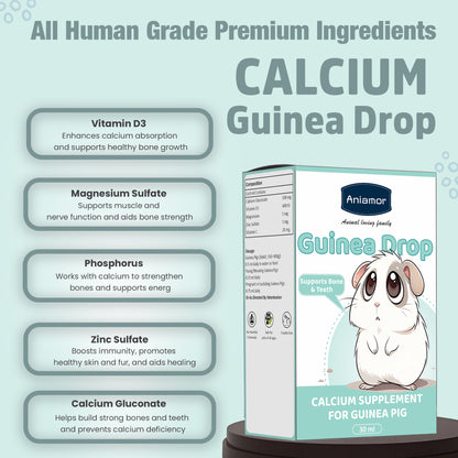 Calcium Drop for Guinea Pig | Calcium Gluconate with Vitamin D3, Magnesium & Vitamin C | 30 ml Bottle