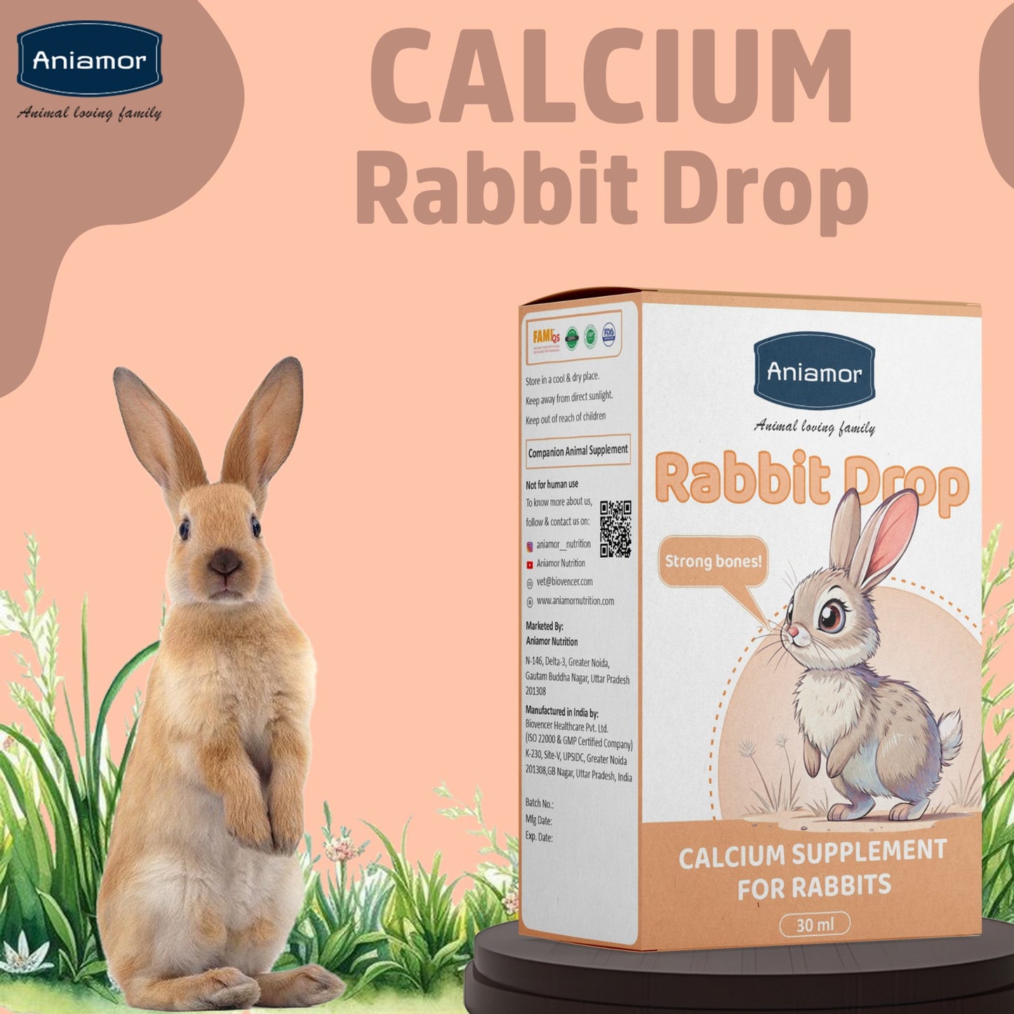Calcium Drop for Rabbit | Calcium Gluconate,Vitamin D3 with Magnesium | 30 ml Bottle