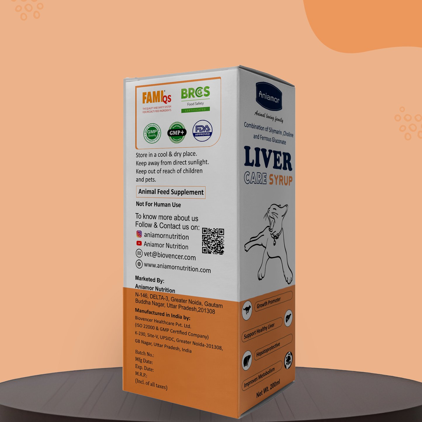 Liver care syrup Aniamor certifications for cats and dogs 