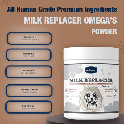 Milk replacer powder fortified with omega's Ingredients benefits for pets