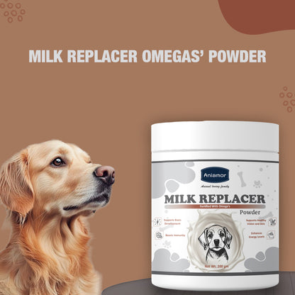 Milk replacer powder fortified with omega's for dogs and cats