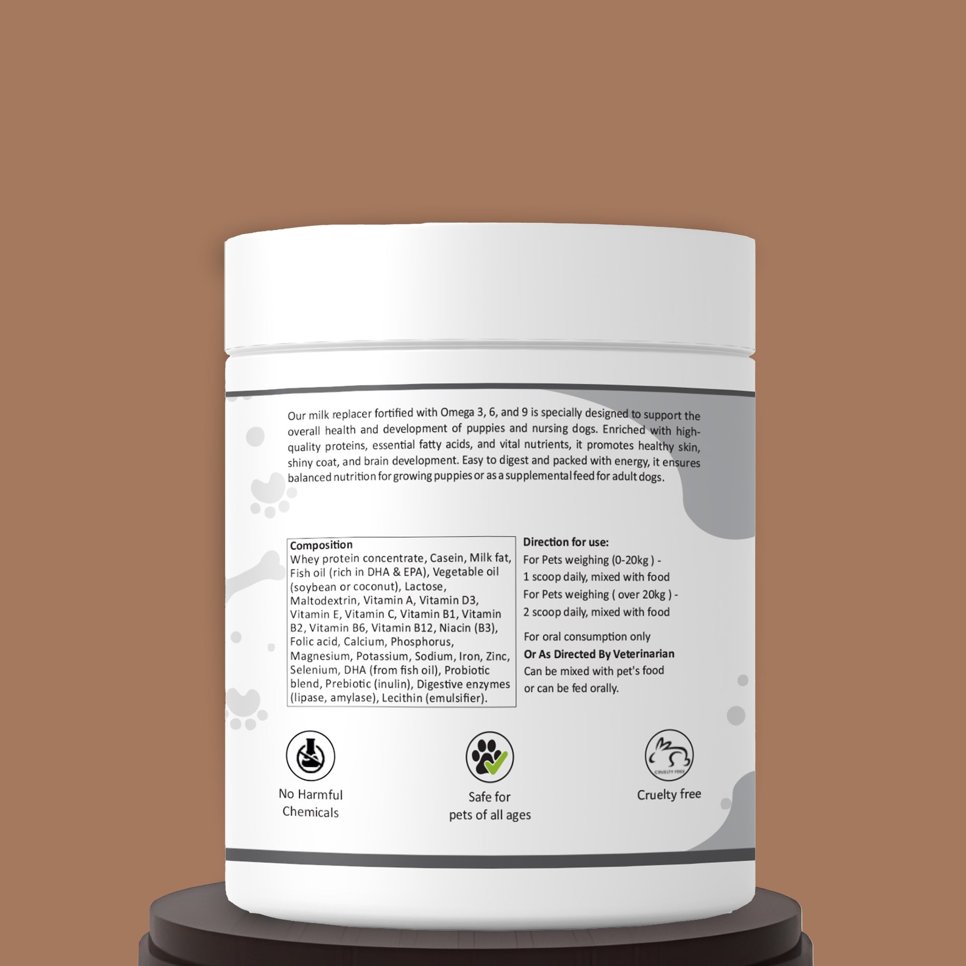 MIlk replacer Powder fortified with Omega's Composition