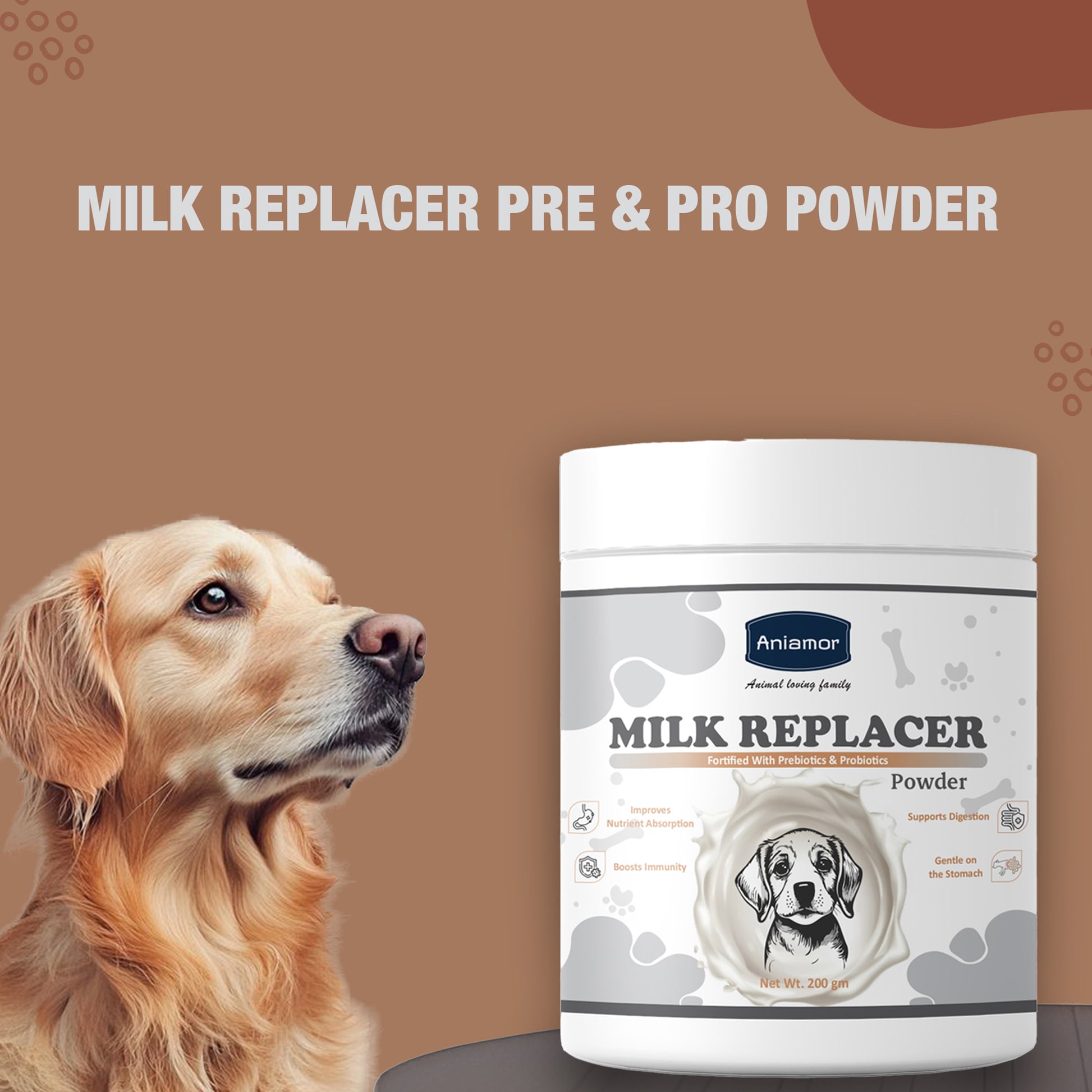 Milk replacer powder fortified with pre & proboitics For Dogs and cats  