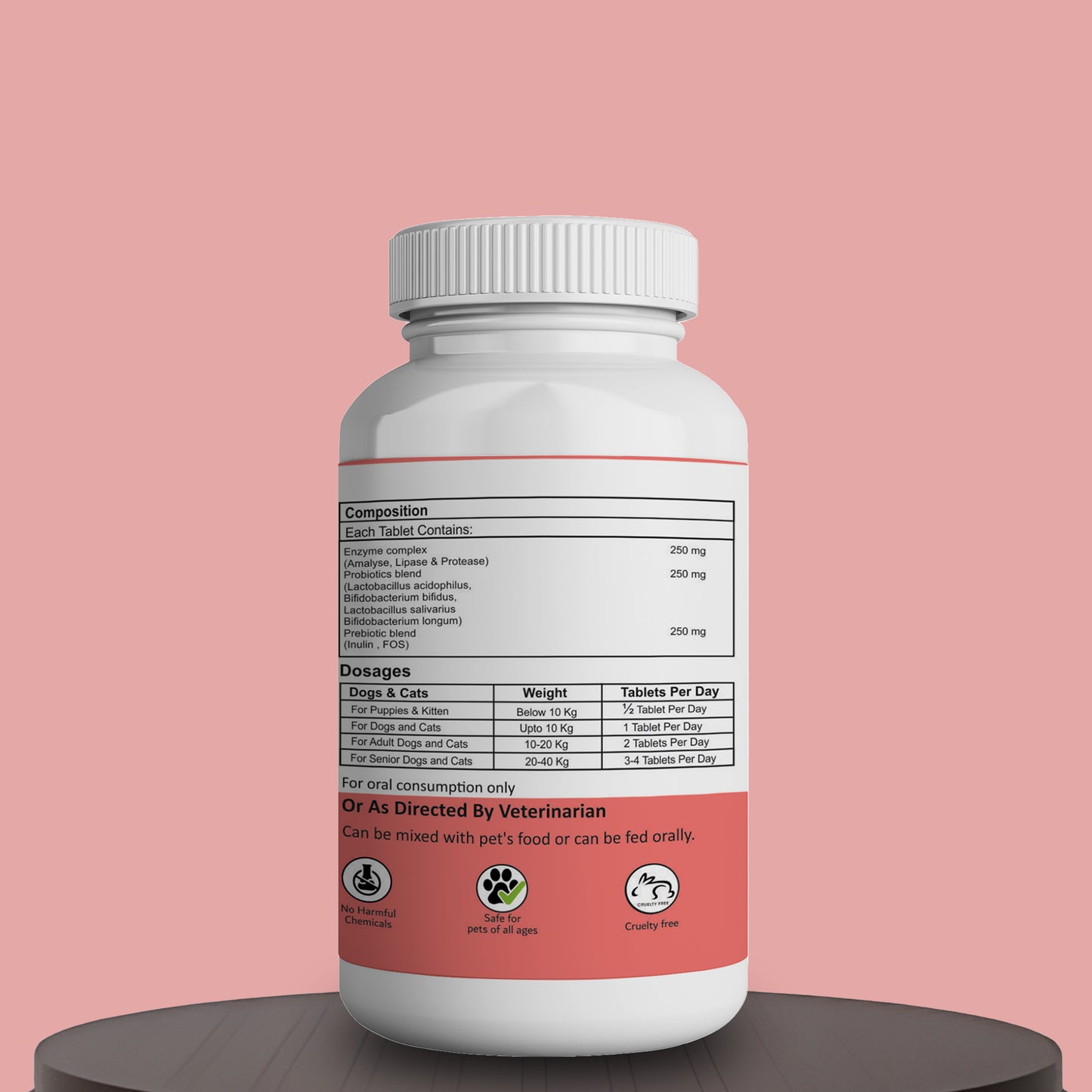 Petogut Tablet for Dogs & Cats | Enzyme complex, Probiotic blend, FOS, Inulin | Chicken Flavour | 60 Tablets | All Life Stages