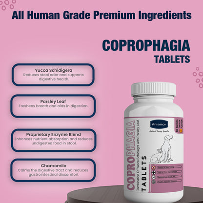 Coprophagia Tablets for Dog and Cat | Yucca Schidiegra , Chamomile and Proprietary Enzyme Blend | 60 Tablets