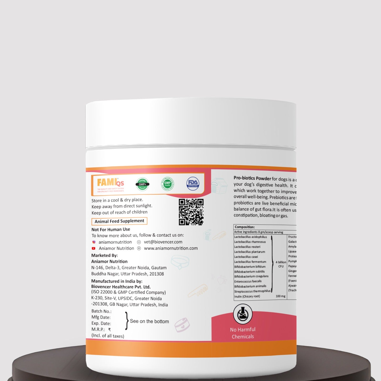 Pro Biotics powder Aniamor Certifications