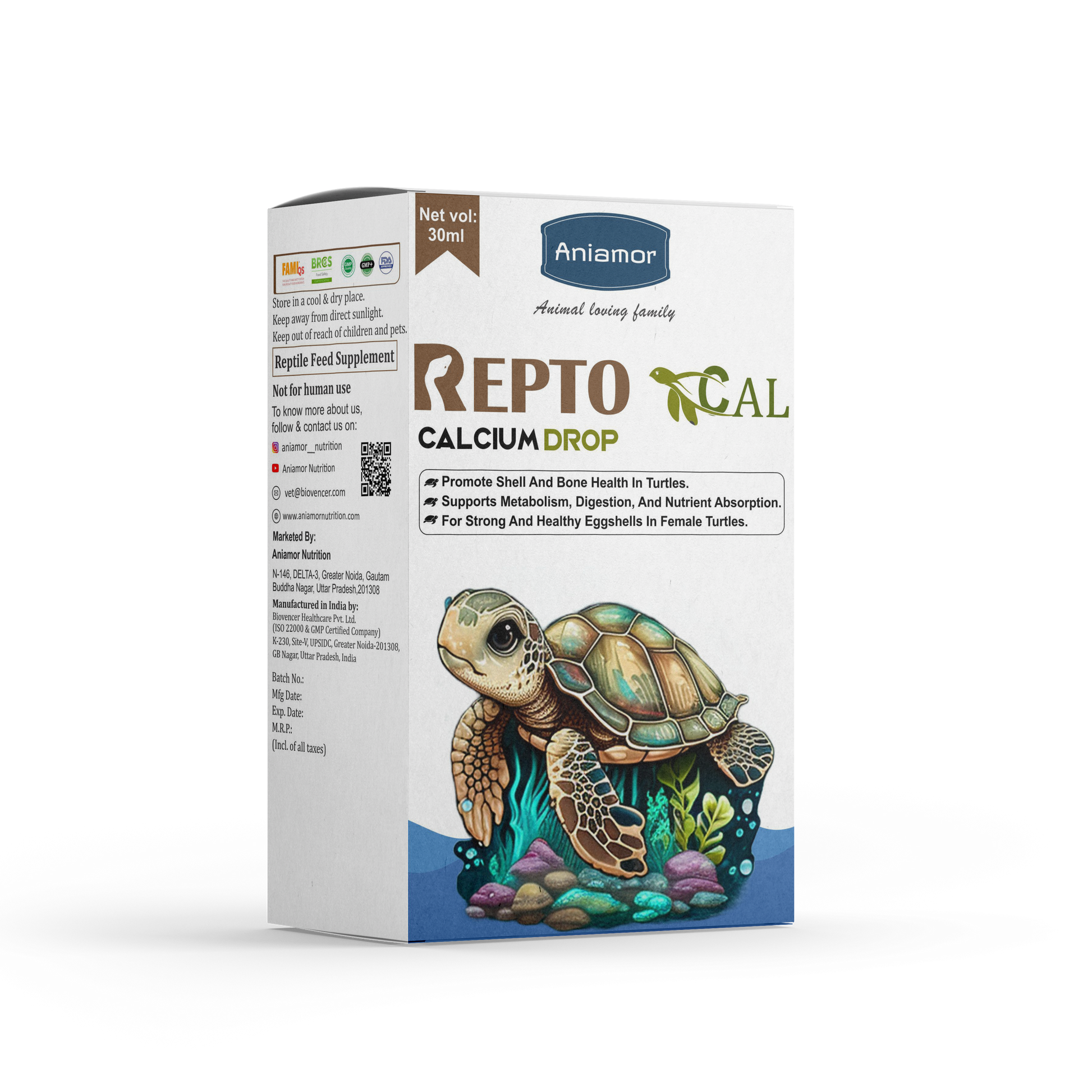 Reptocal calcium drop Aniamor for reptiles in 30 ml dropper
