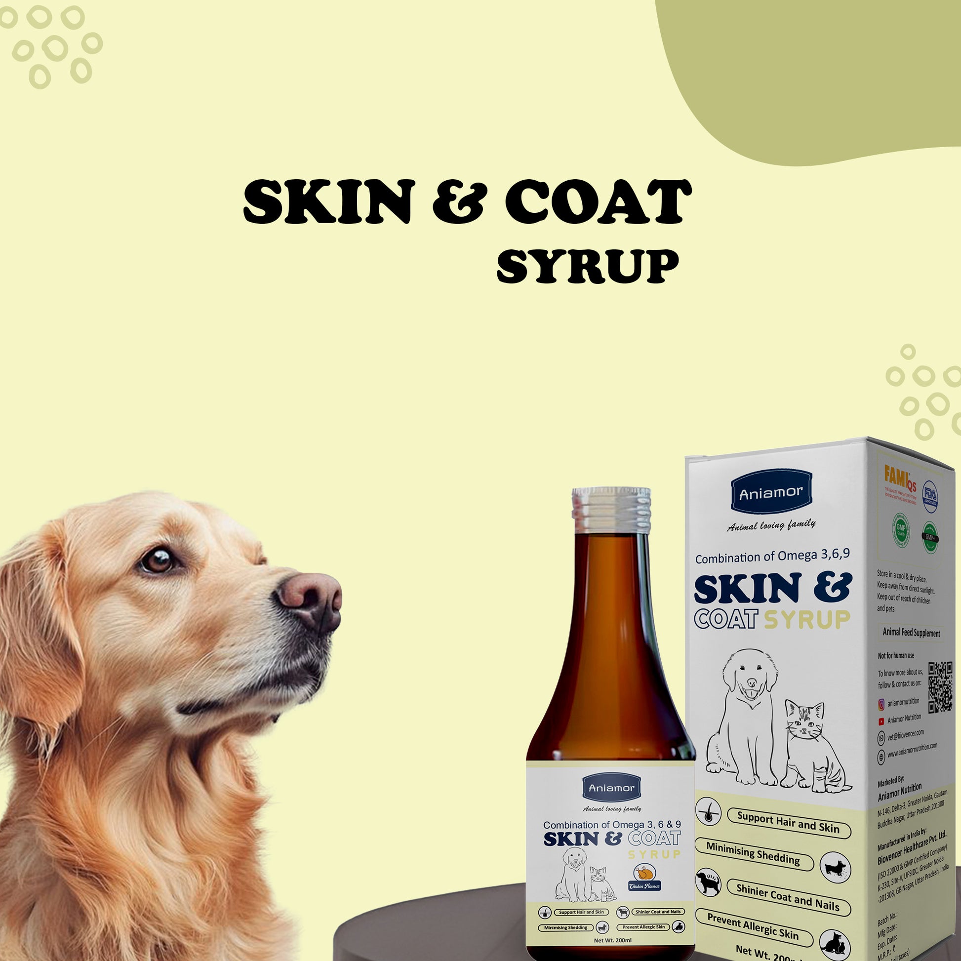Skin and coat syrup for dogs and cats