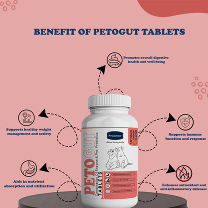 Petogut Tablet for Dogs & Cats | Enzyme complex, Probiotic blend, FOS, Inulin | Chicken Flavour | 60 Tablets | All Life Stages