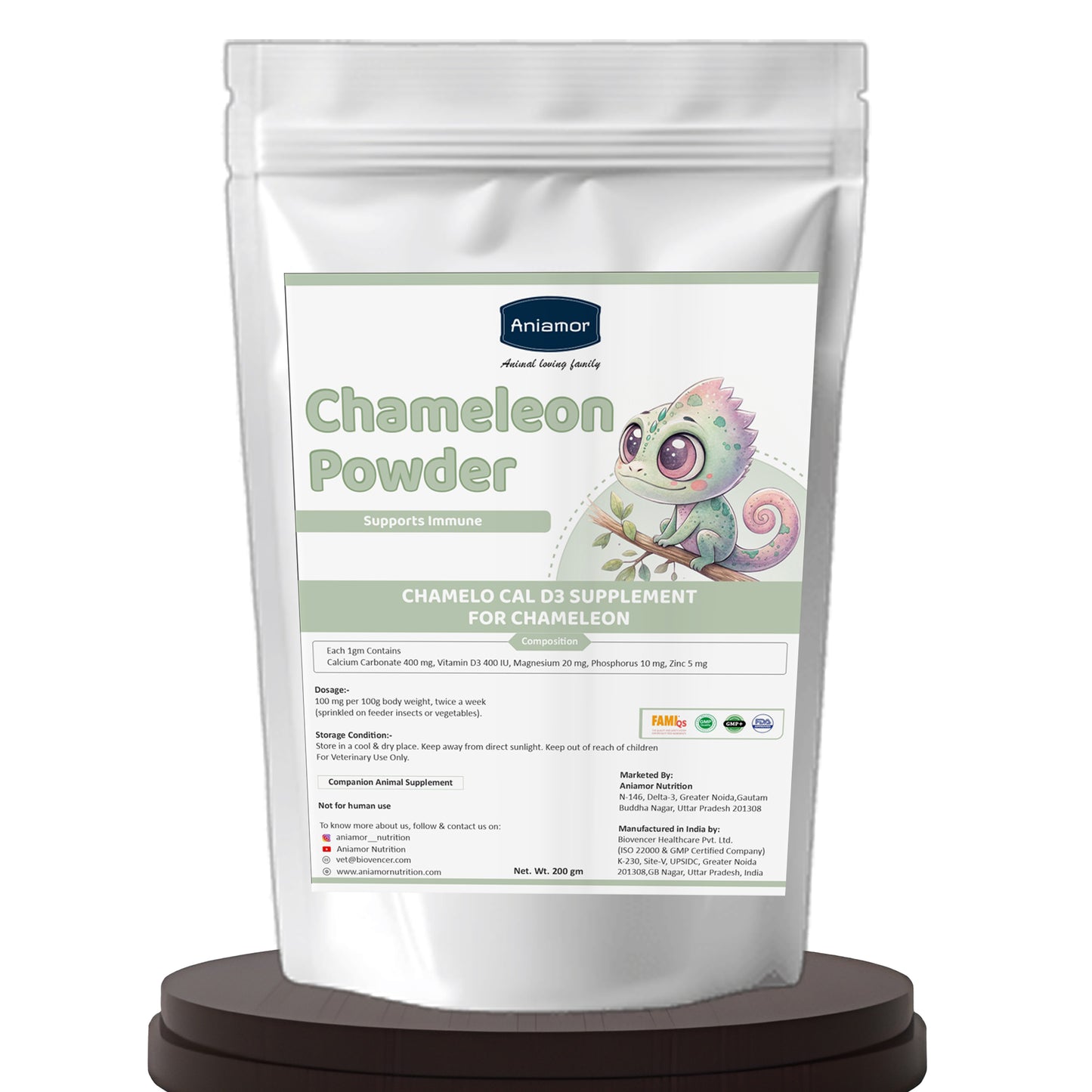 Aniamor Chamelo Cal D3 – Multimineral Supplement for Strong Bones & Growth – 200 gm