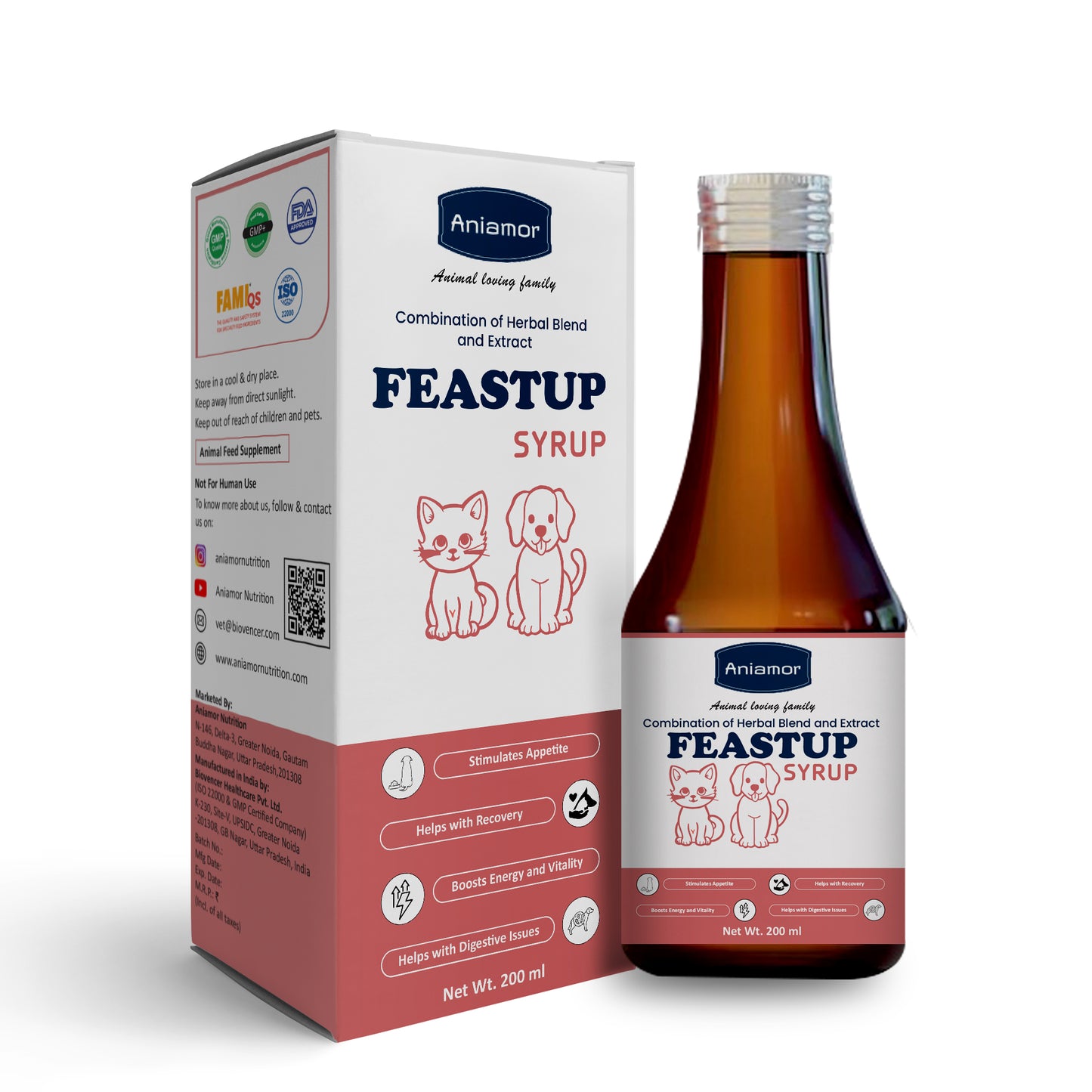 Aniamor Feastup Syrup For Dogs and Cats|Appetite Syrup| Pets Supplement|All Life Stage|200ml Bottle