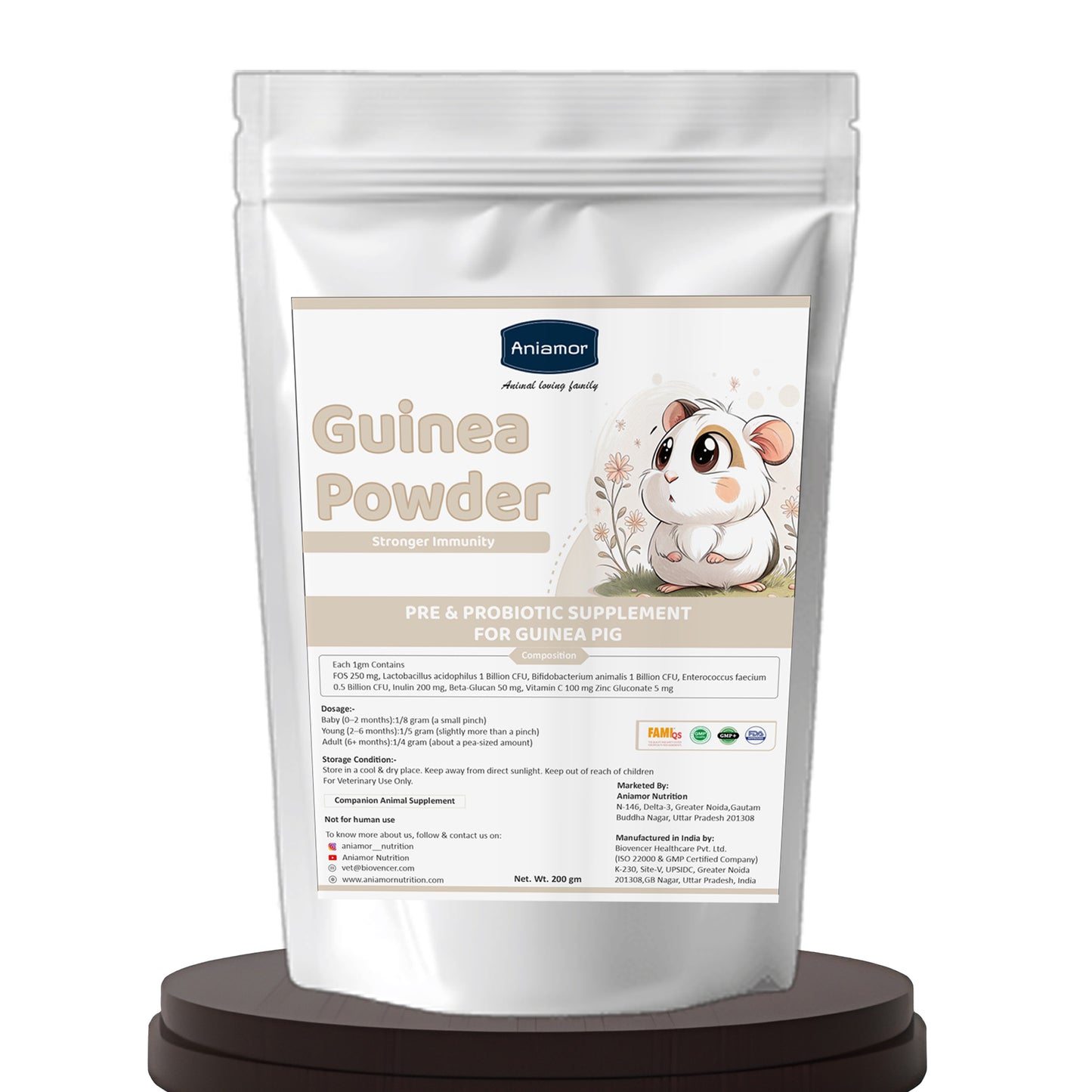 Guinea Pig Pre & Probiotic Powder | FOS, Inulin, Beta-Glucan, Vitamin C & Multi-Strain Probiotics | Strawberry Flavour | 200g Pouch