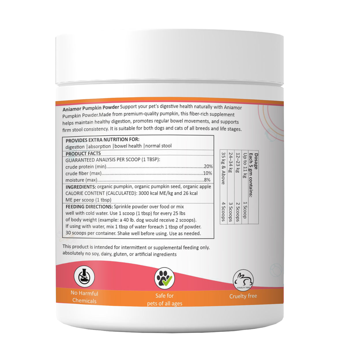 Aniamor Pumpkin Powder for Dogs & Cats – Natural Pumpkin Food Supplement for Pets (200g)
