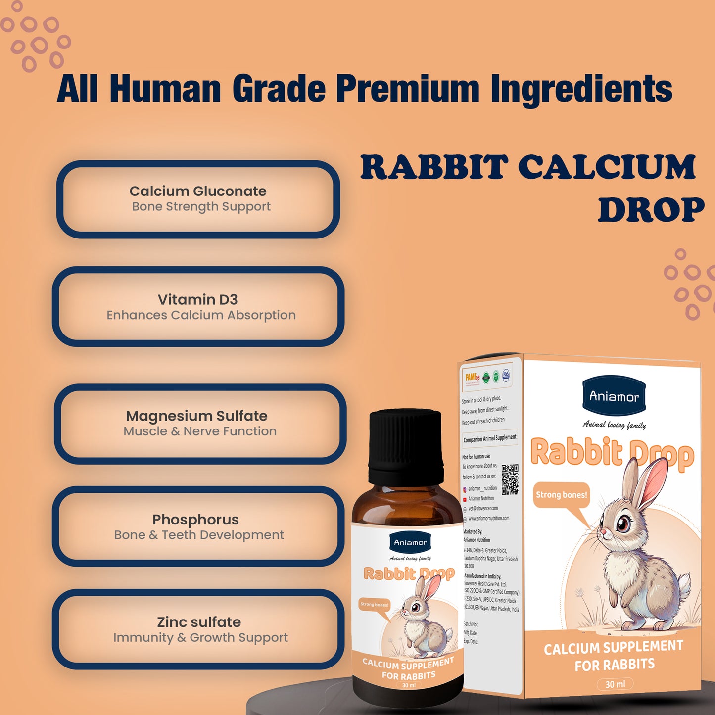 Calcium Drop for Rabbit | Calcium Gluconate,Vitamin D3 with Magnesium | 30 ml Bottle