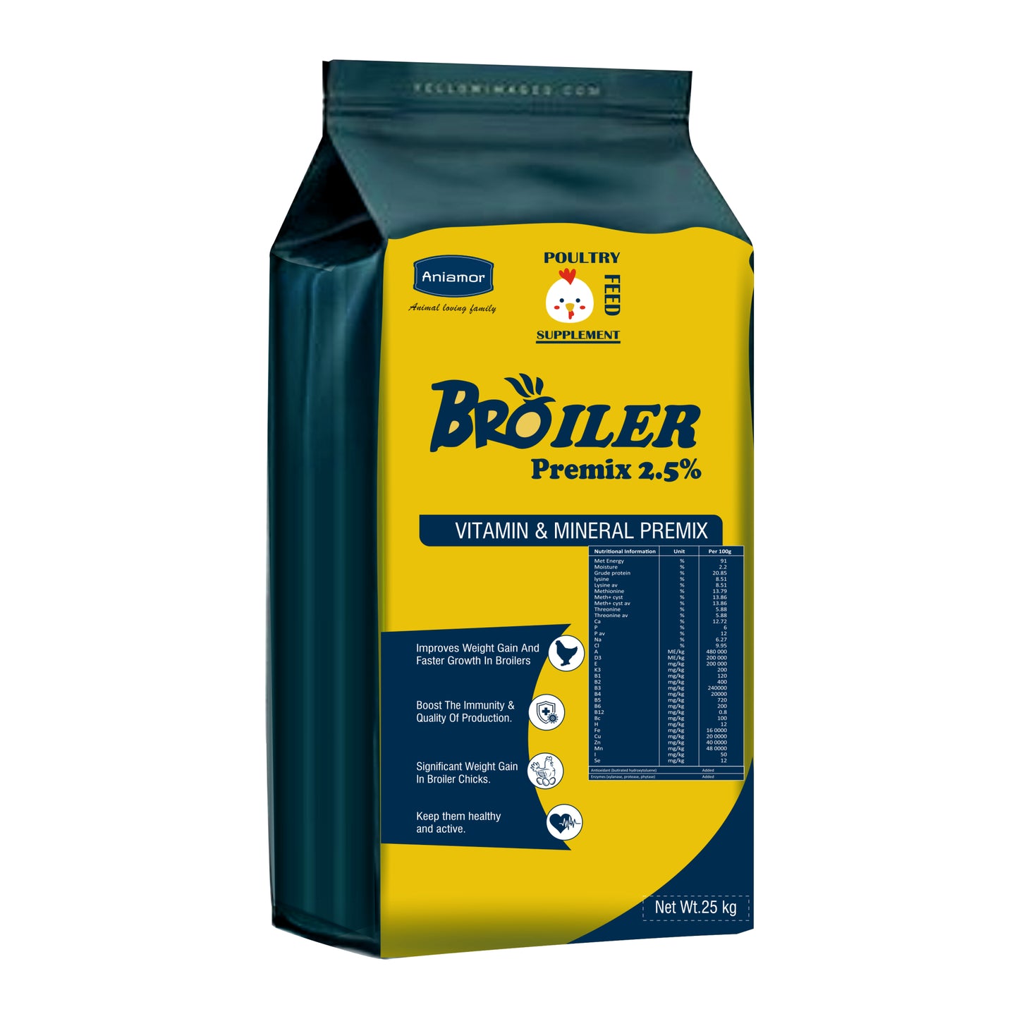 Broiler Feed Premix 2.5%-Aniamor| Poultry Feed Supplement| 25KG