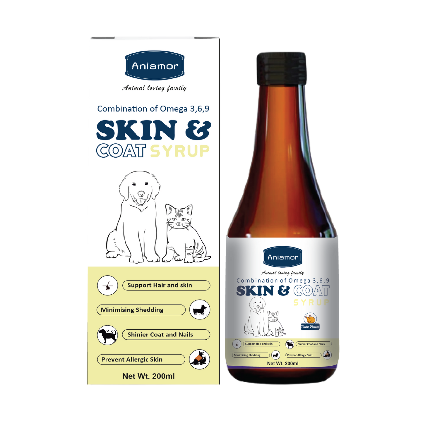 Skin And Coat Syrup for Dog & Cat-Aniamor| Omega 3&6 Fatty acids syrup|200ml